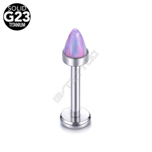 Piercing Titânio G23 Polido Labret Rosca Interna Bullet Pedra Opala Purpura